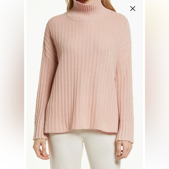 Nordstrom Organic Cotton & Merino Wool Turtleneck Sweater Baby Pink S - Picture 1 of 10